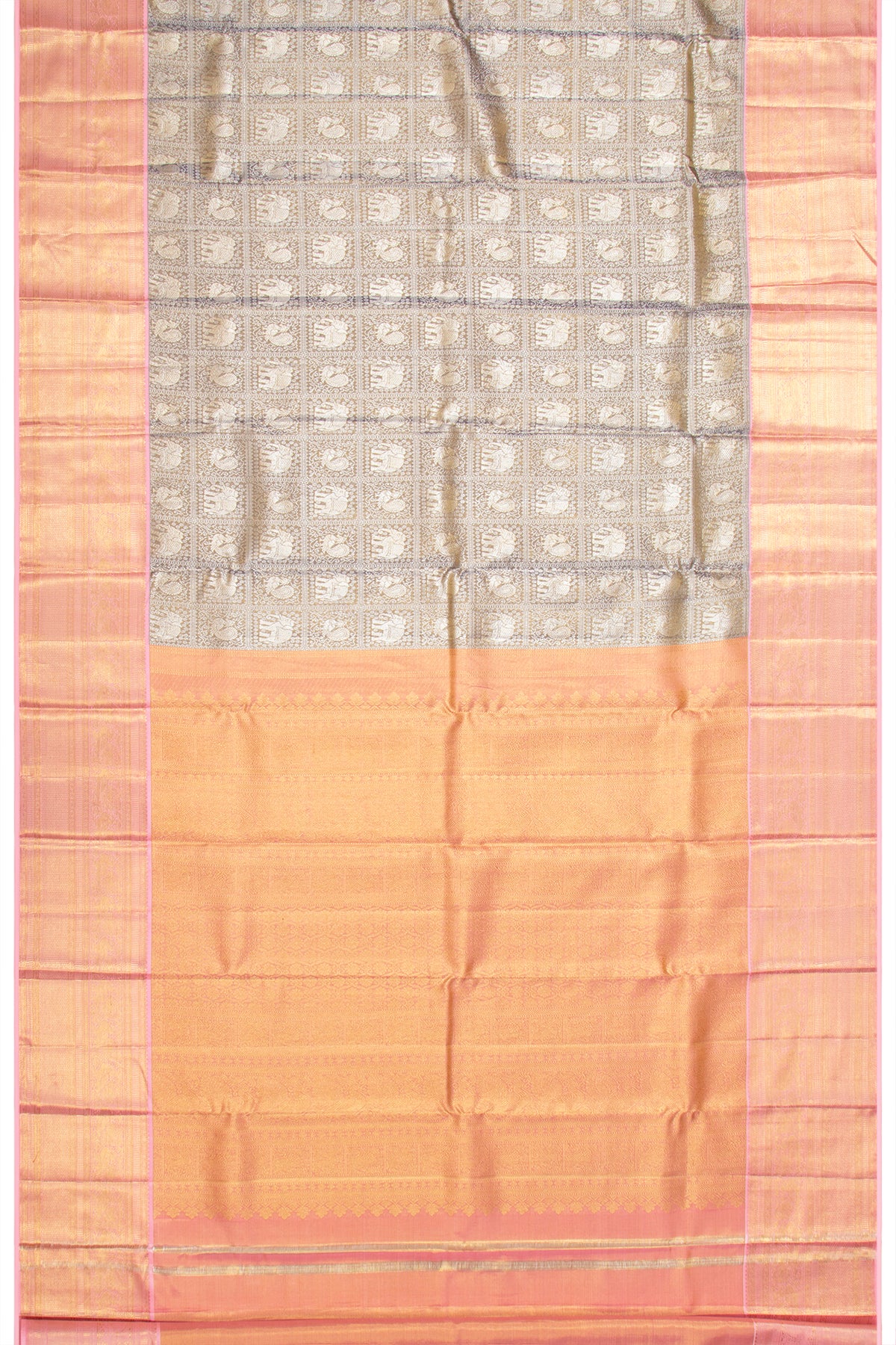 Kanchipuram Silk Tissue Brocade Grey Saree