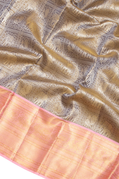 Kanchipuram Silk Tissue Brocade Grey Saree