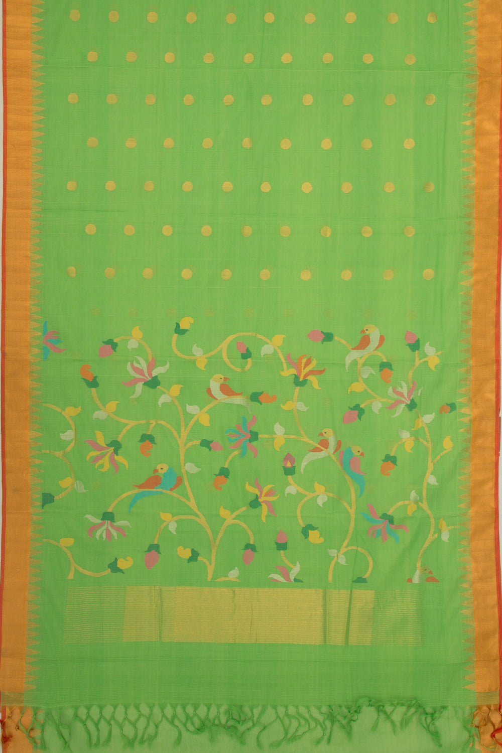 Ponduru Handspun Cotton Butta Pastel Green Saree