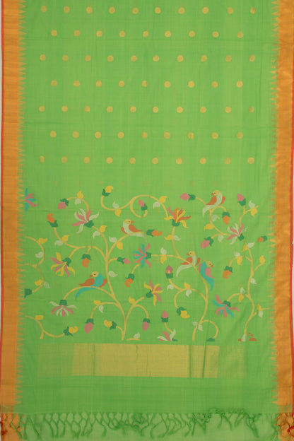 Ponduru Handspun Cotton Butta Pastel Green Saree