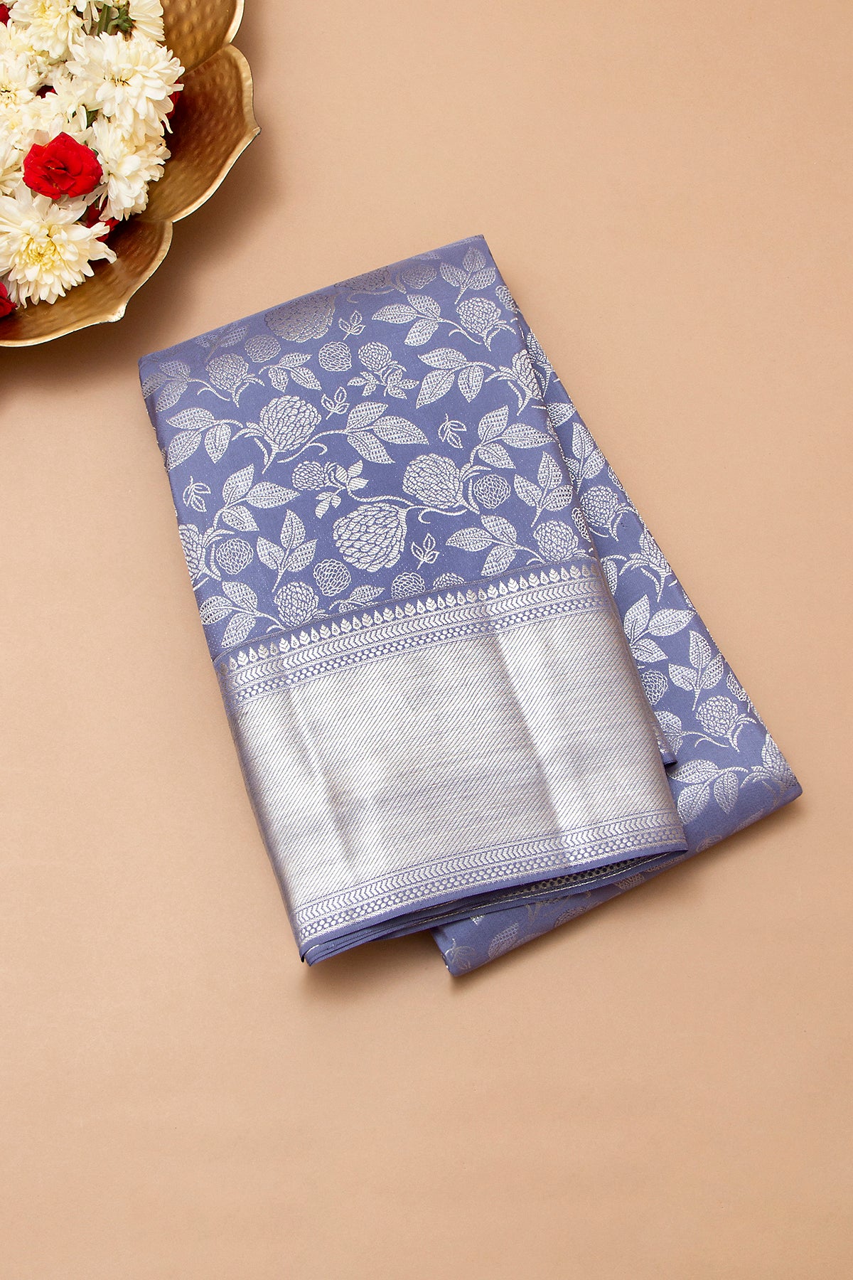 Kanchipuram Silk Brocade Pastel Blue Saree