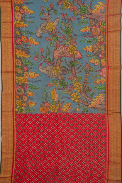 Kanchipuram Silk Kalamkari Pastel Blue Saree