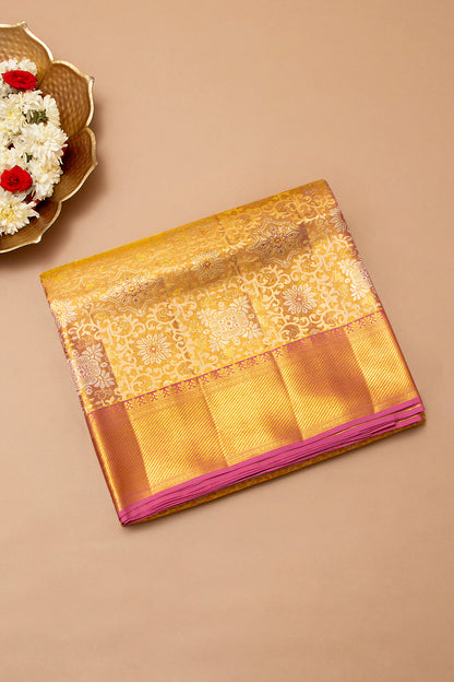Kanchipuram Silk Tissue Brocade Pink Saree