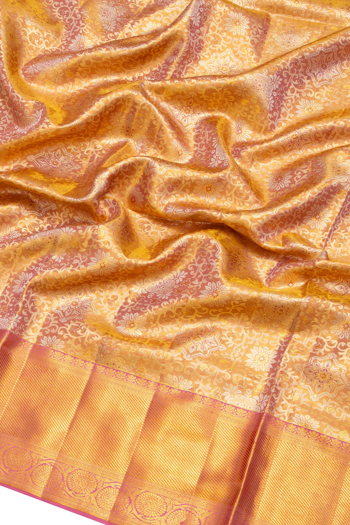 Kanchipuram Silk Tissue Brocade Pink Saree