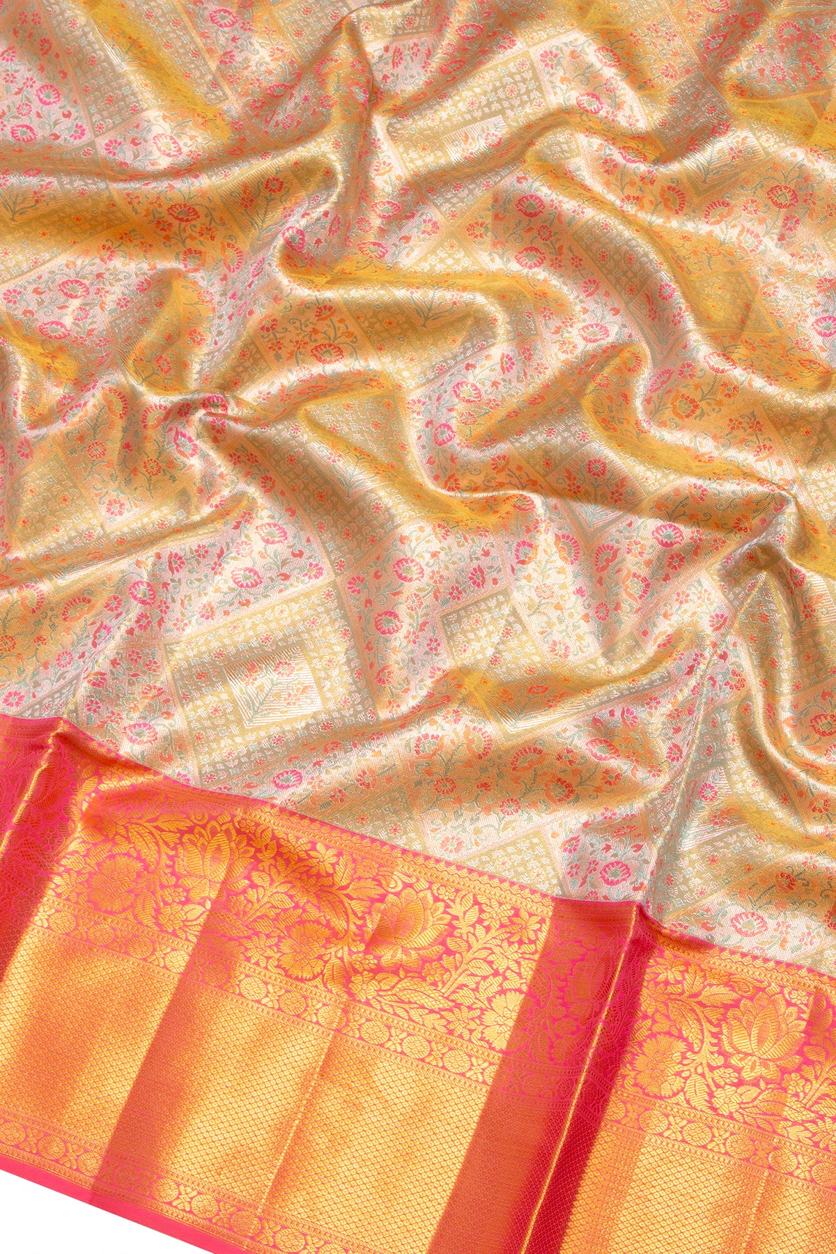 Kanchipuram Silk Tissue Brocade Gold Saree