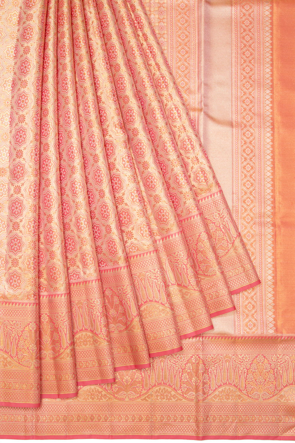 Kanchipuram Silk Tissue Brocade Pink Saree