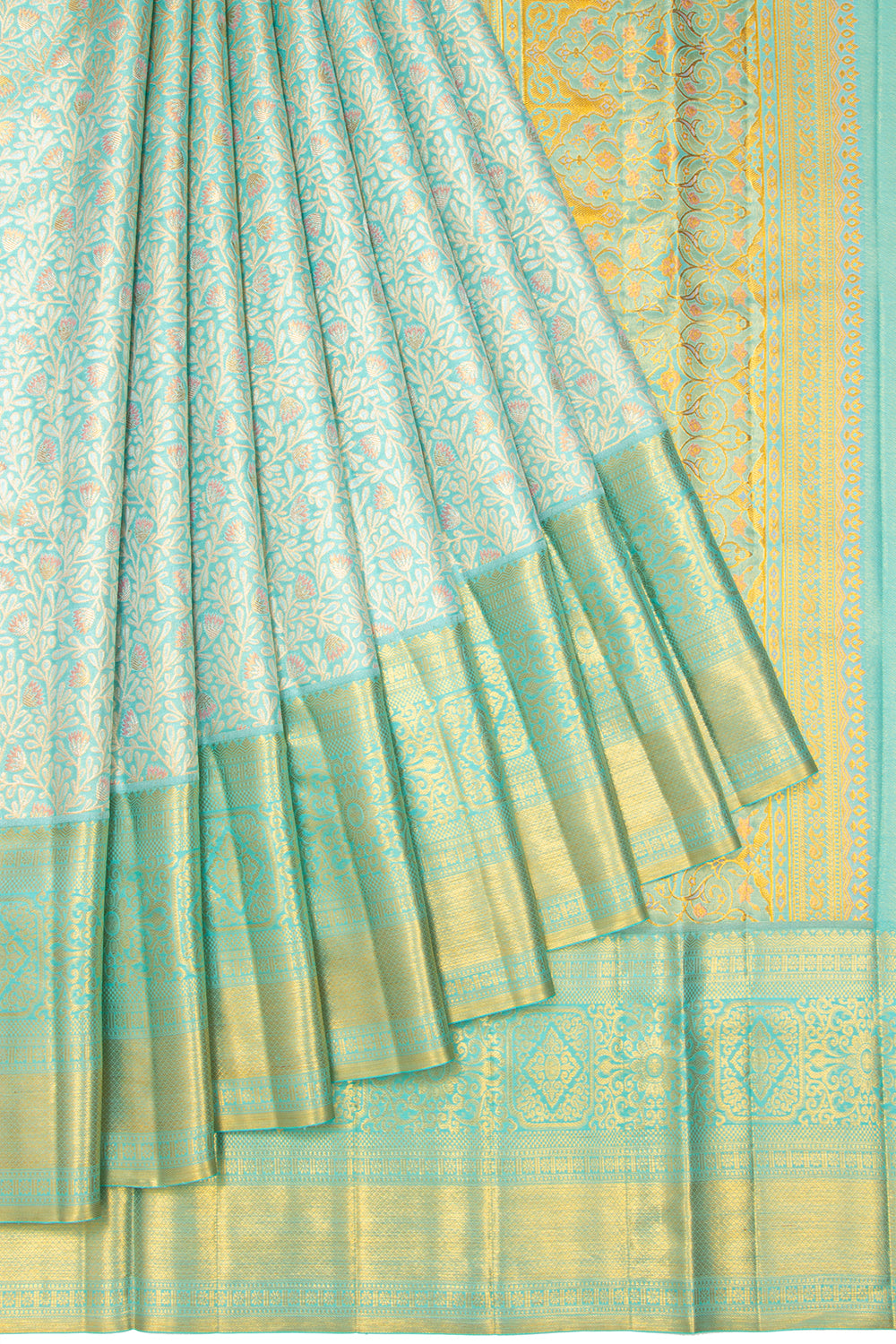 Kanchipuram Silk Tissue Brocade Sky Blue Saree