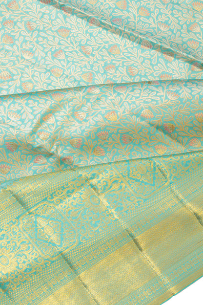 Kanchipuram Silk Tissue Brocade Sky Blue Saree