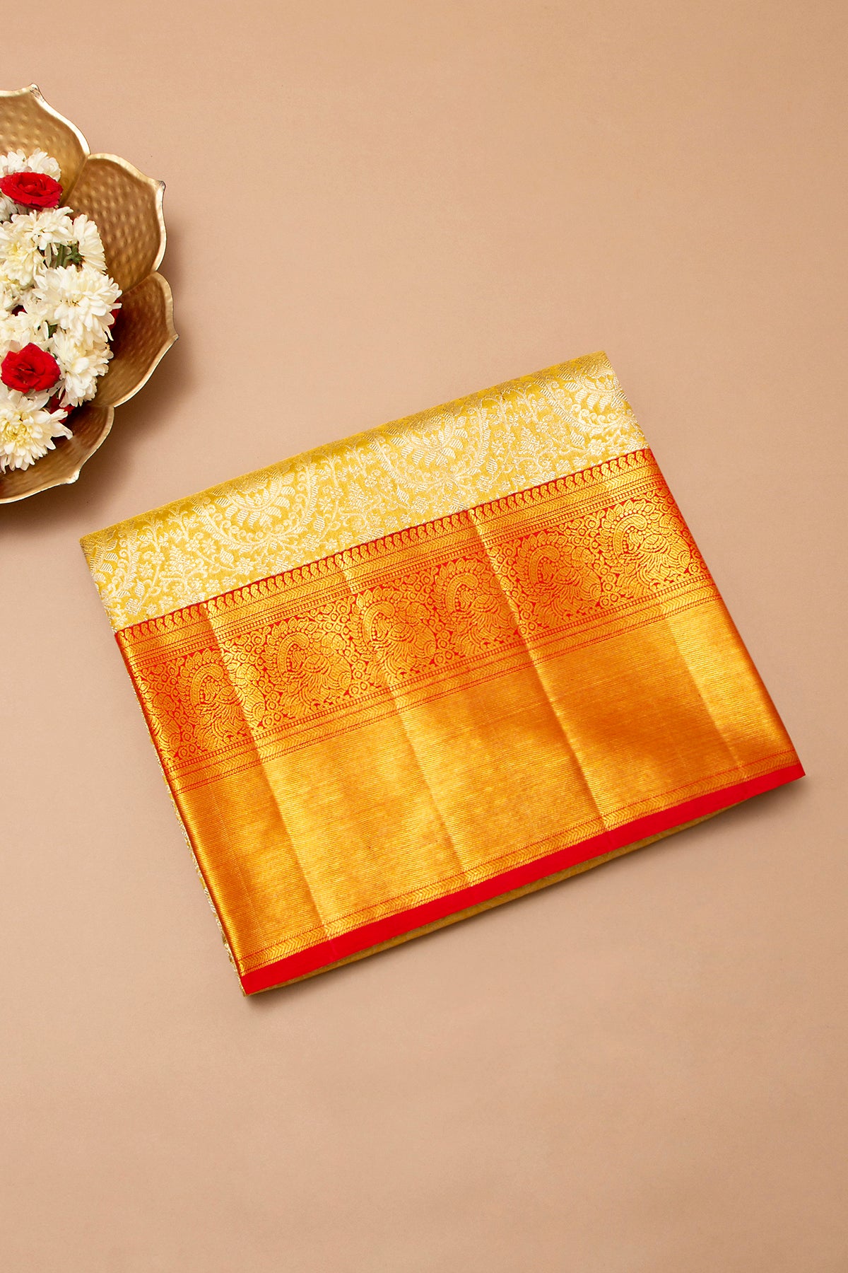 Kanchipuram Silk Tissue Brocade Gold Saree