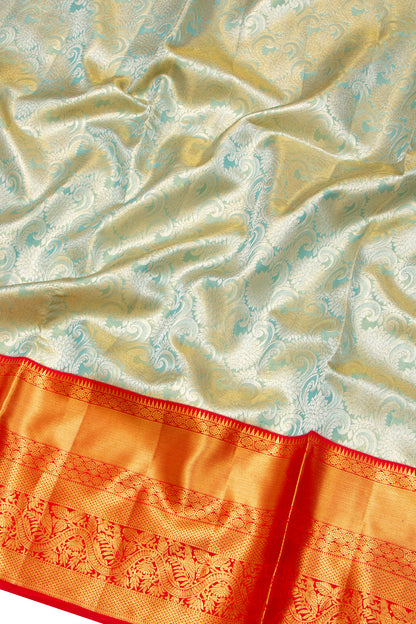 Kanchipuram Silk Tissue Brocade Sky Blue Saree