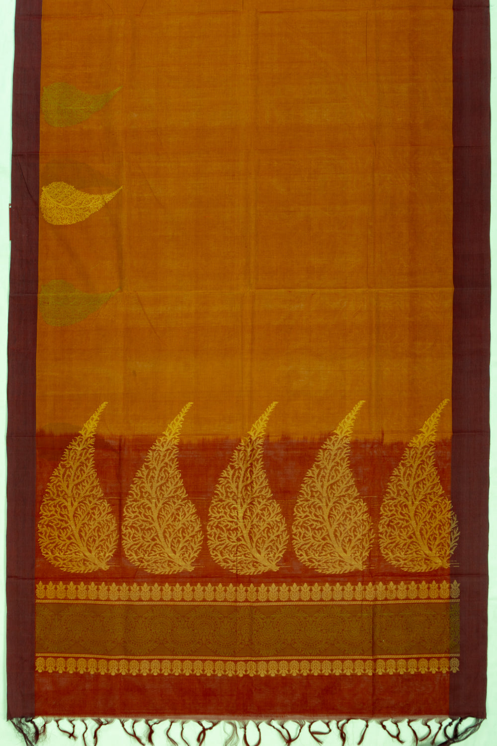 Handspun Cotton Plain Mustard Yellow Saree