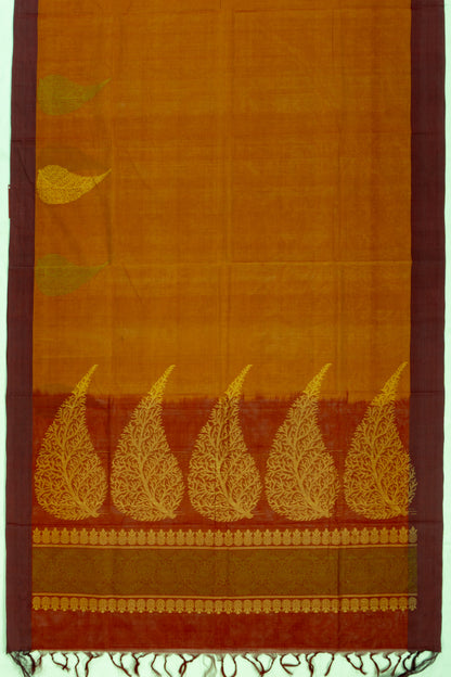 Handspun Cotton Plain Mustard Yellow Saree