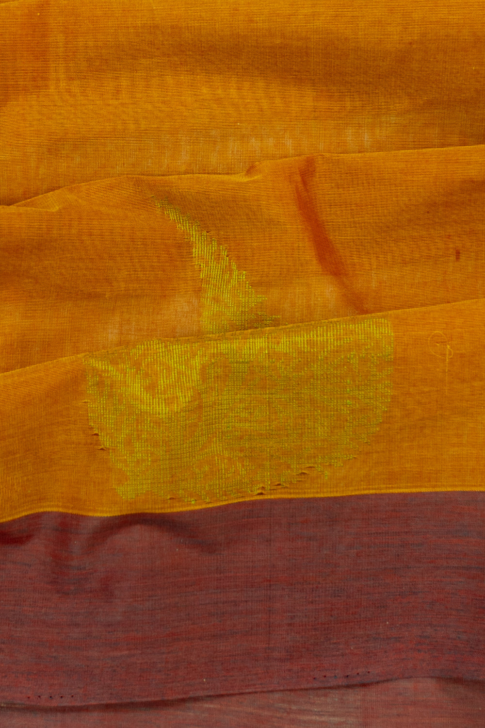 Handspun Cotton Plain Mustard Yellow Saree