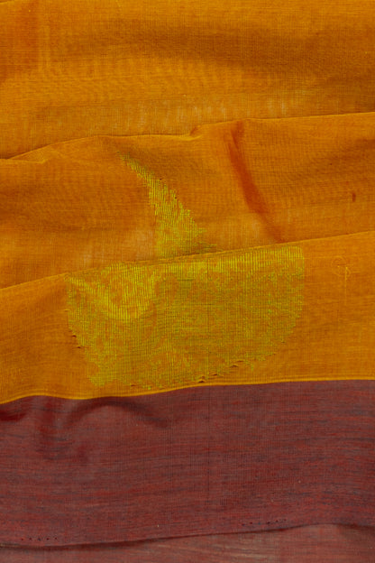 Handspun Cotton Plain Mustard Yellow Saree