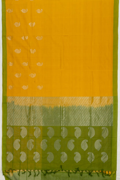 Handspun Cotton Horizontal Lines And Butta Yellow Saree