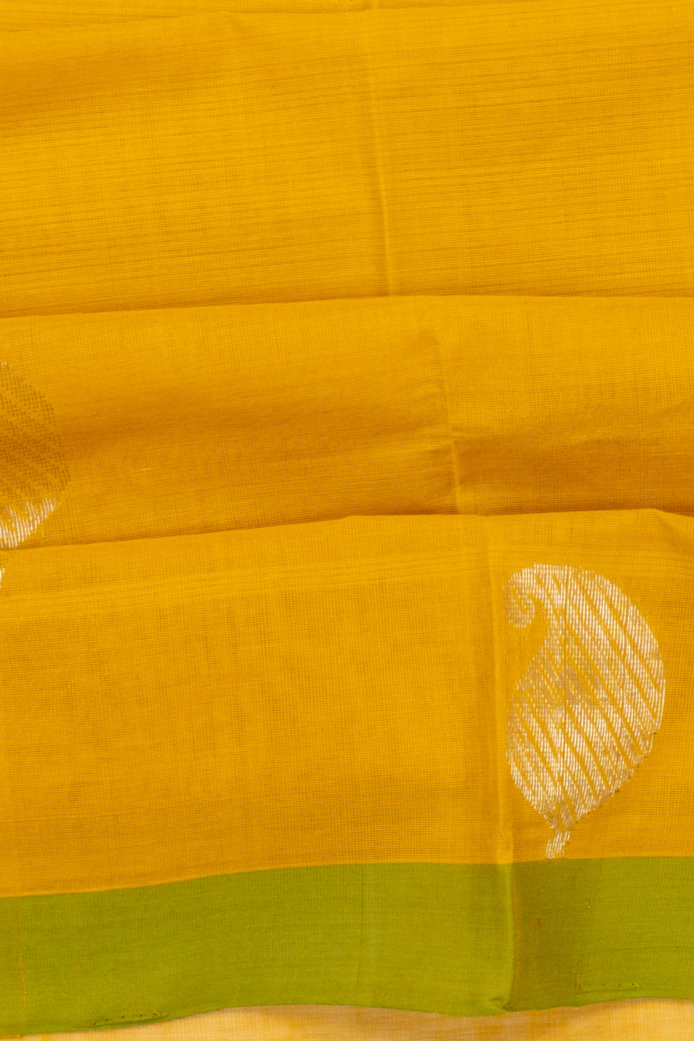 Handspun Cotton Horizontal Lines And Butta Yellow Saree