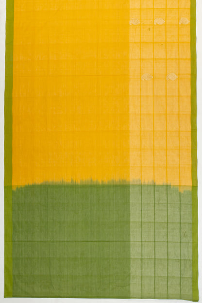 Handspun Cotton Horizontal Lines And Butta Yellow Saree