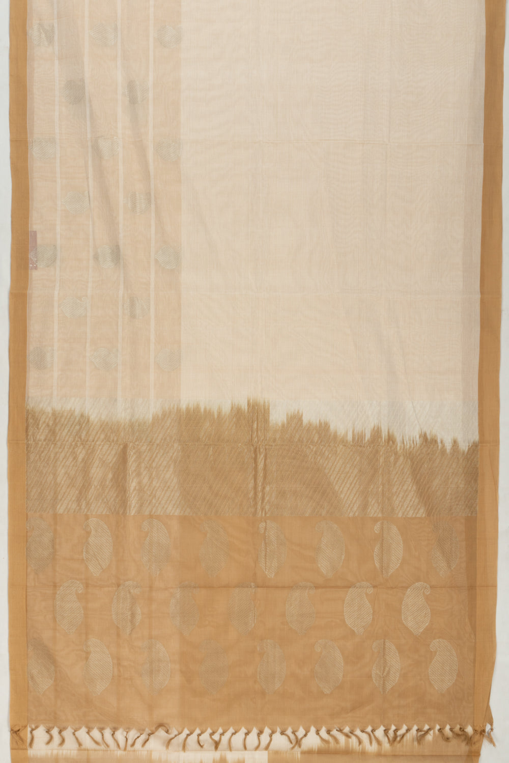 Handspun Cotton Horizontal Lines And Butta Off White Saree
