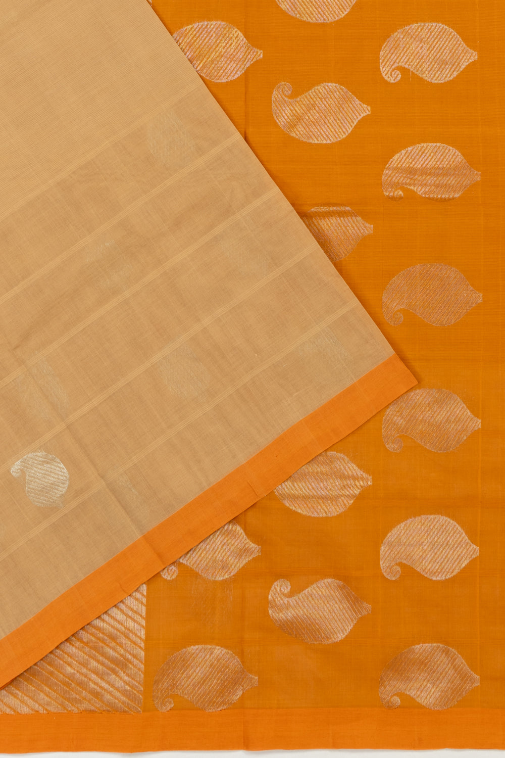 Handspun Cotton Horizontal Lines And Butta Cream Saree