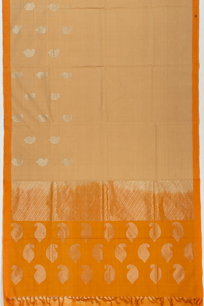 Handspun Cotton Horizontal Lines And Butta Cream Saree