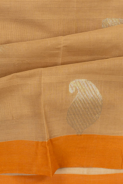 Handspun Cotton Horizontal Lines And Butta Cream Saree