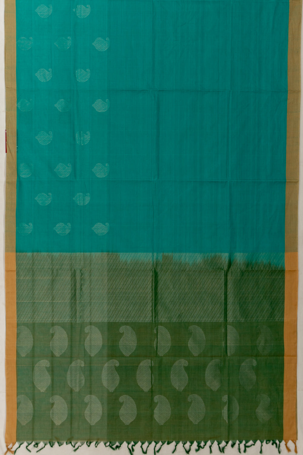 Handspun Cotton Horizontal Lines And Butta Green Saree