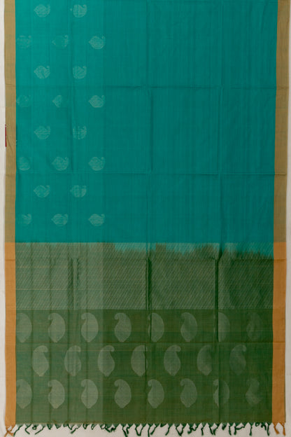 Handspun Cotton Horizontal Lines And Butta Green Saree