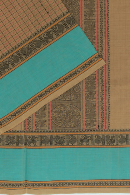 Chettinad Cotton Checks And Butta Brown Saree