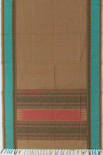 Chettinad Cotton Checks And Butta Brown Saree