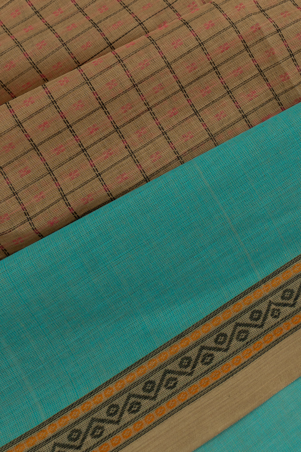 Chettinad Cotton Checks And Butta Brown Saree