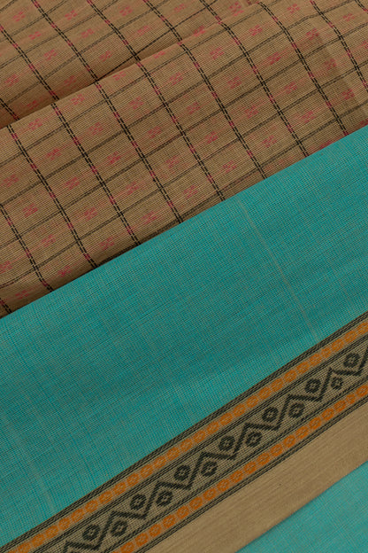 Chettinad Cotton Checks And Butta Brown Saree