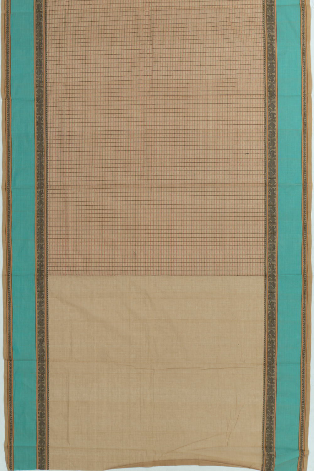 Chettinad Cotton Checks And Butta Brown Saree