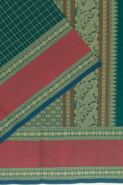 Chettinad Cotton Checks And Butta Sea Green Saree