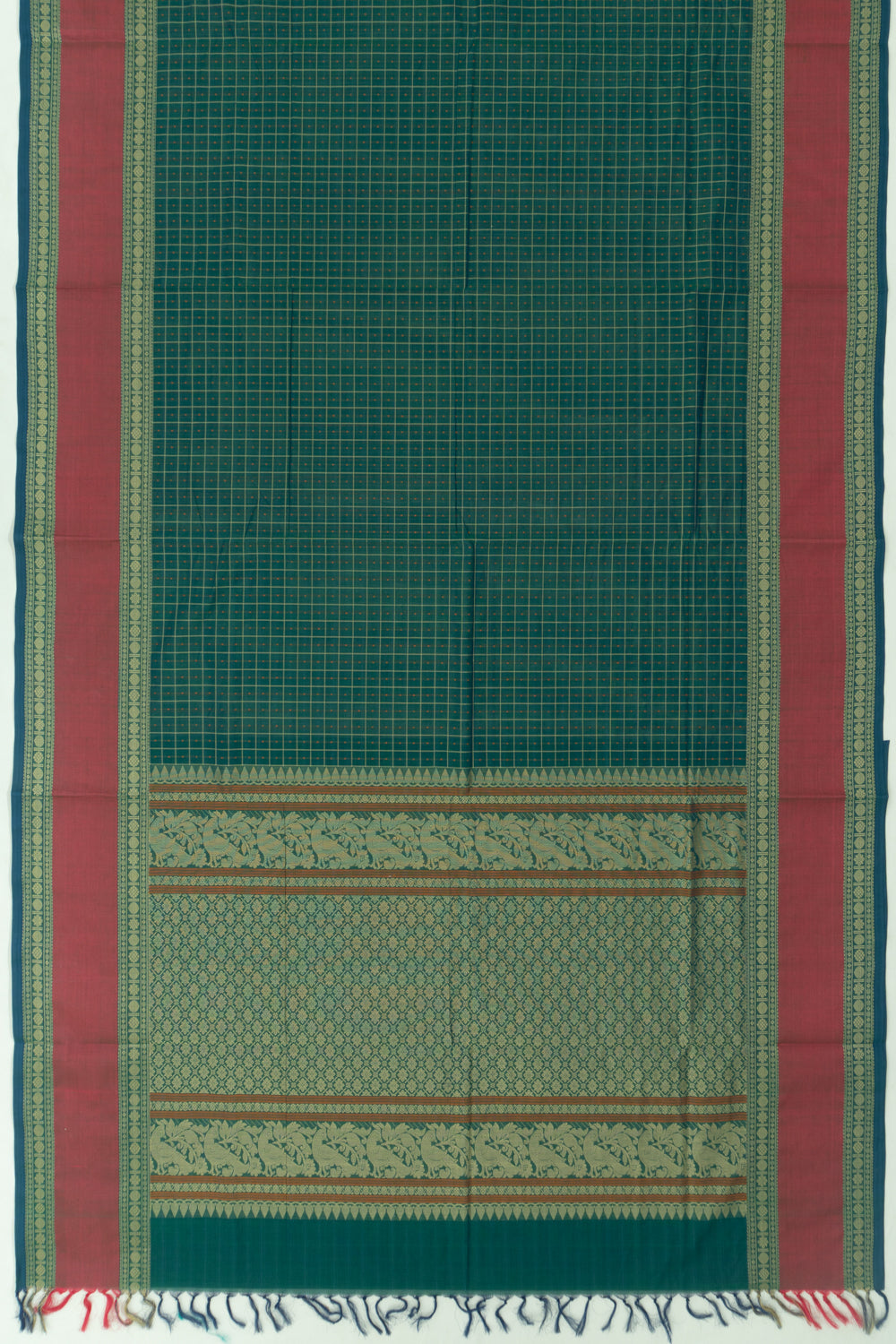 Chettinad Cotton Checks And Butta Sea Green Saree