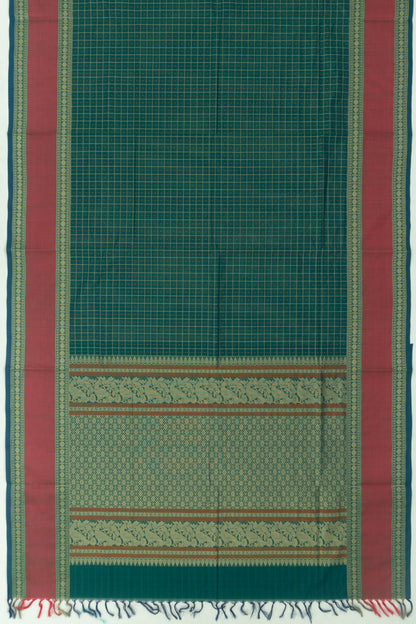 Chettinad Cotton Checks And Butta Sea Green Saree