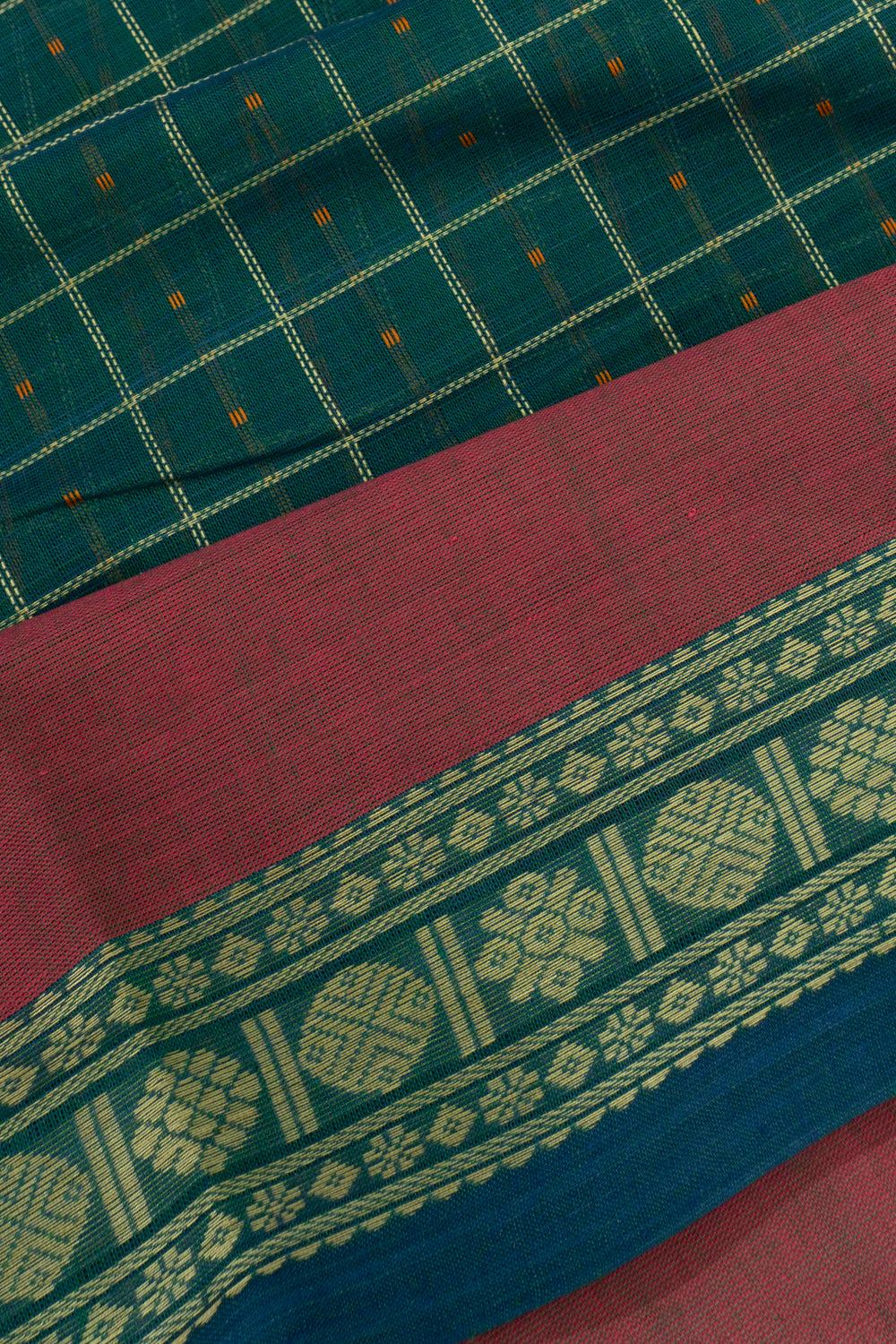 Chettinad Cotton Checks And Butta Sea Green Saree