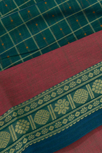 Chettinad Cotton Checks And Butta Sea Green Saree