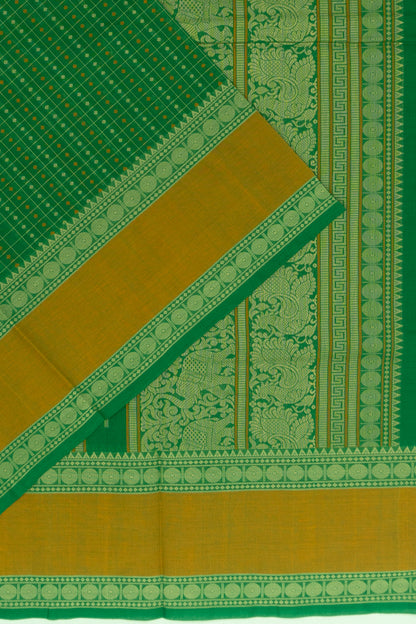 Chettinad Cotton Checks And Butta Green Saree