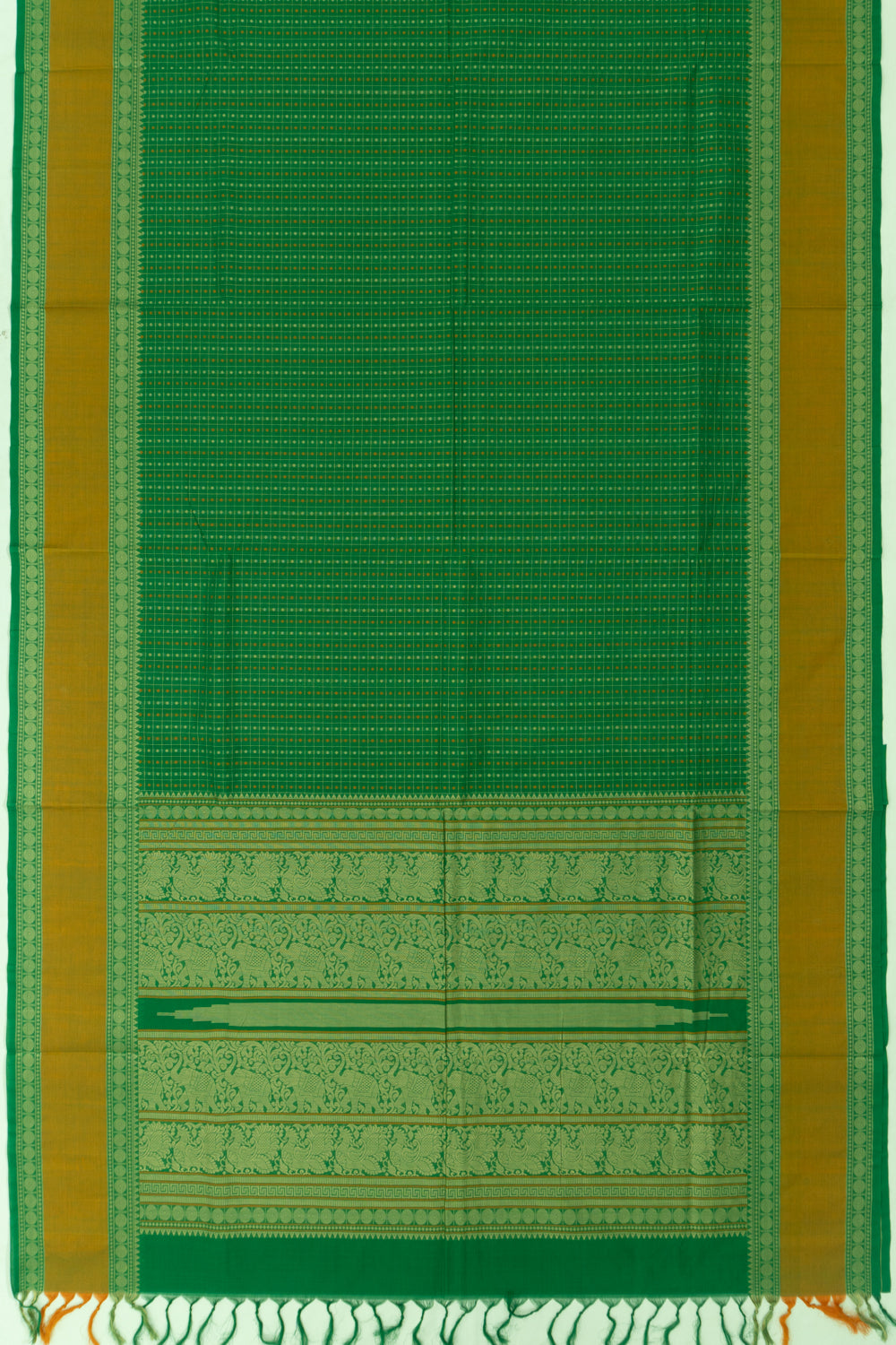 Chettinad Cotton Checks And Butta Green Saree