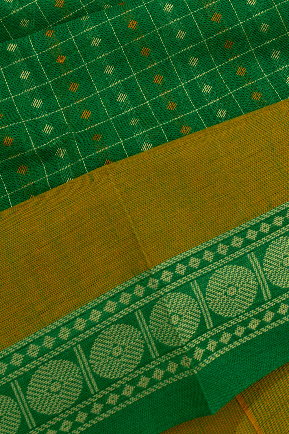 Chettinad Cotton Checks And Butta Green Saree