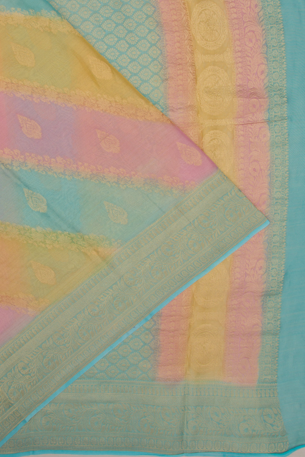 Banarasi Georgette Tissue Lines And Butta Multi Color Saree