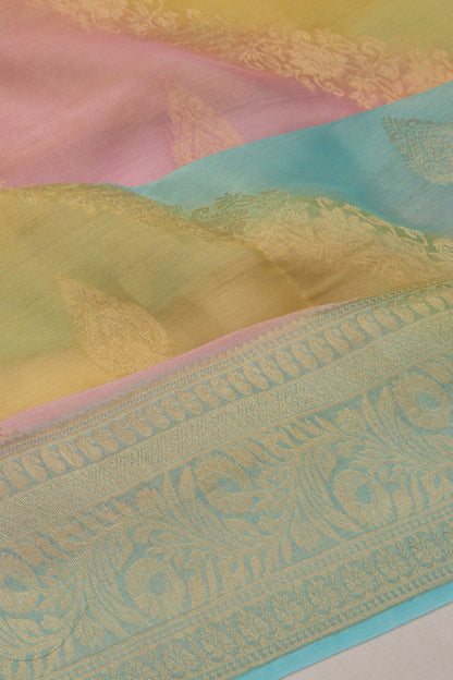 Banarasi Georgette Tissue Lines And Butta Multi Color Saree