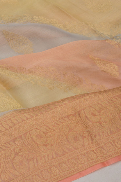 Banarasi Georgette Tissue Lines And Butta Orange And Blue Saree