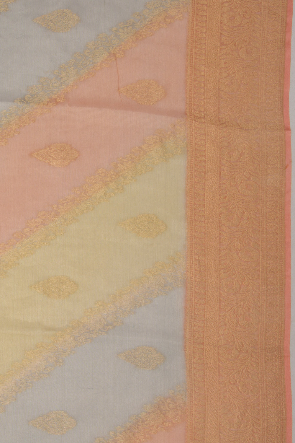 Banarasi Georgette Tissue Lines And Butta Orange And Blue Saree