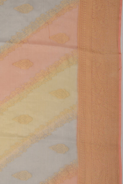 Banarasi Georgette Tissue Lines And Butta Orange And Blue Saree