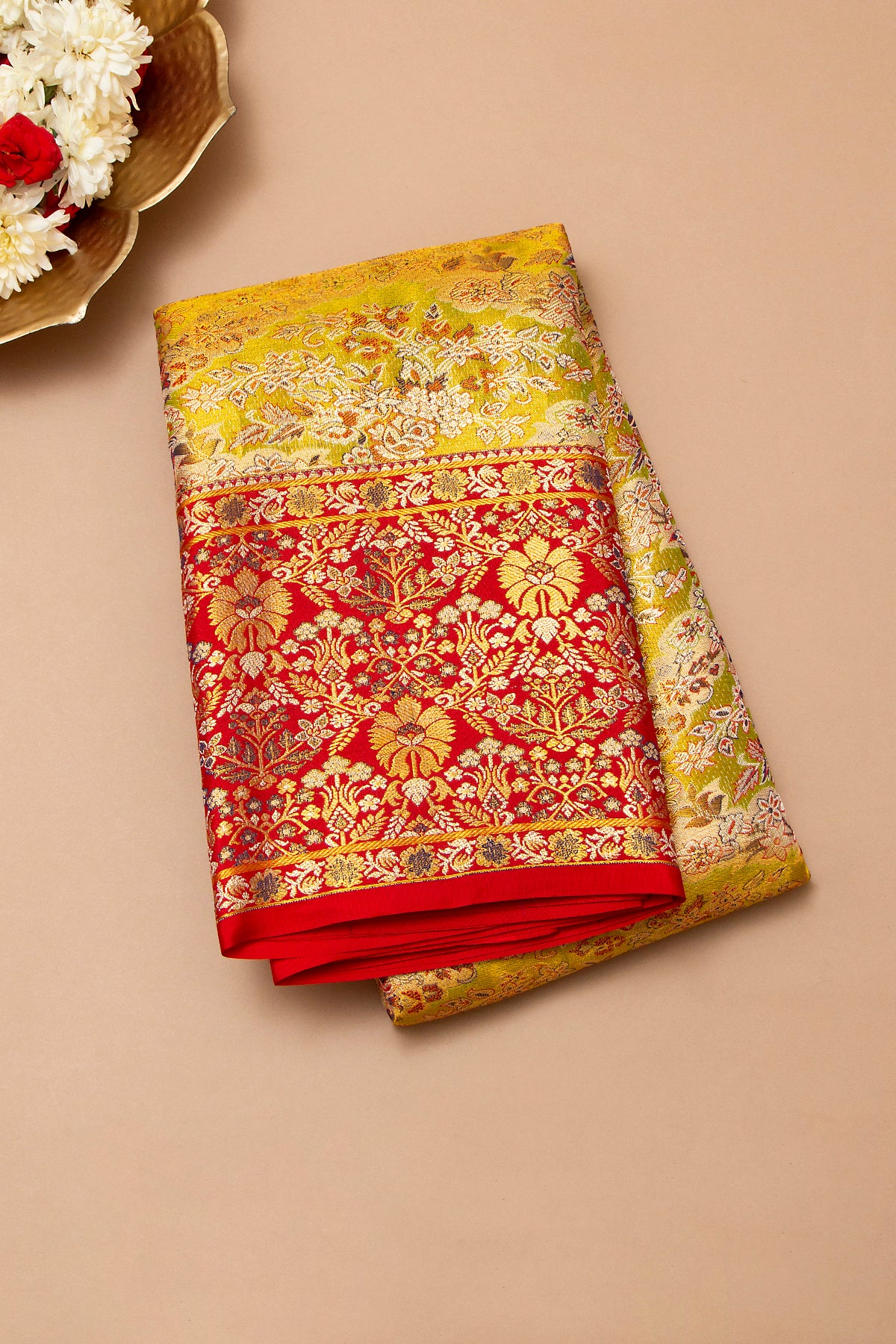 Kanchipuram Silk Tissue Brocade Yellow Saree