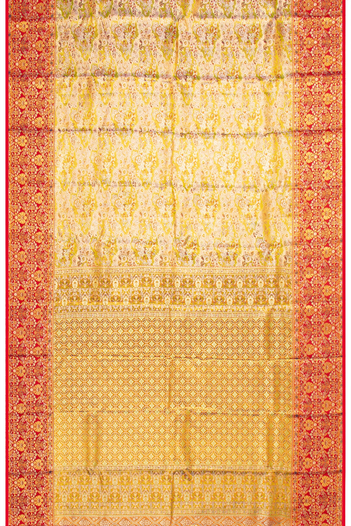 Kanchipuram Silk Tissue Brocade Yellow Saree