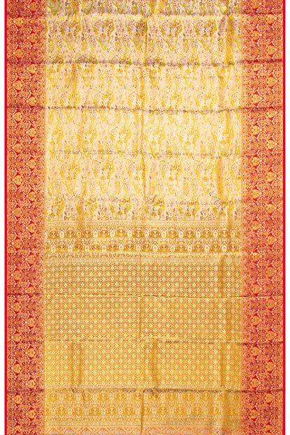 Kanchipuram Silk Tissue Brocade Yellow Saree