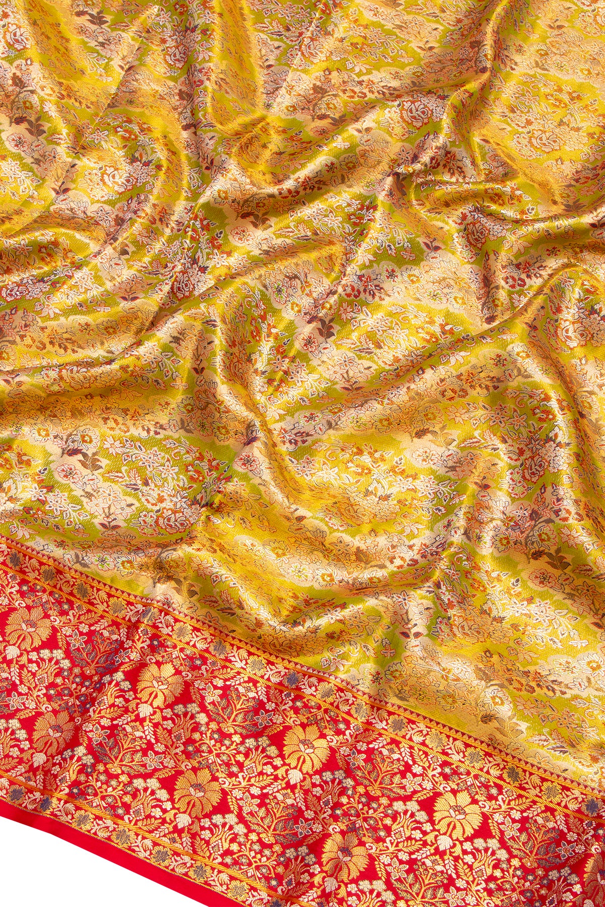 Kanchipuram Silk Tissue Brocade Yellow Saree