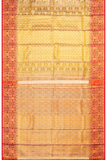 Kanchipuram Silk Tissue Brocade Yellow Saree